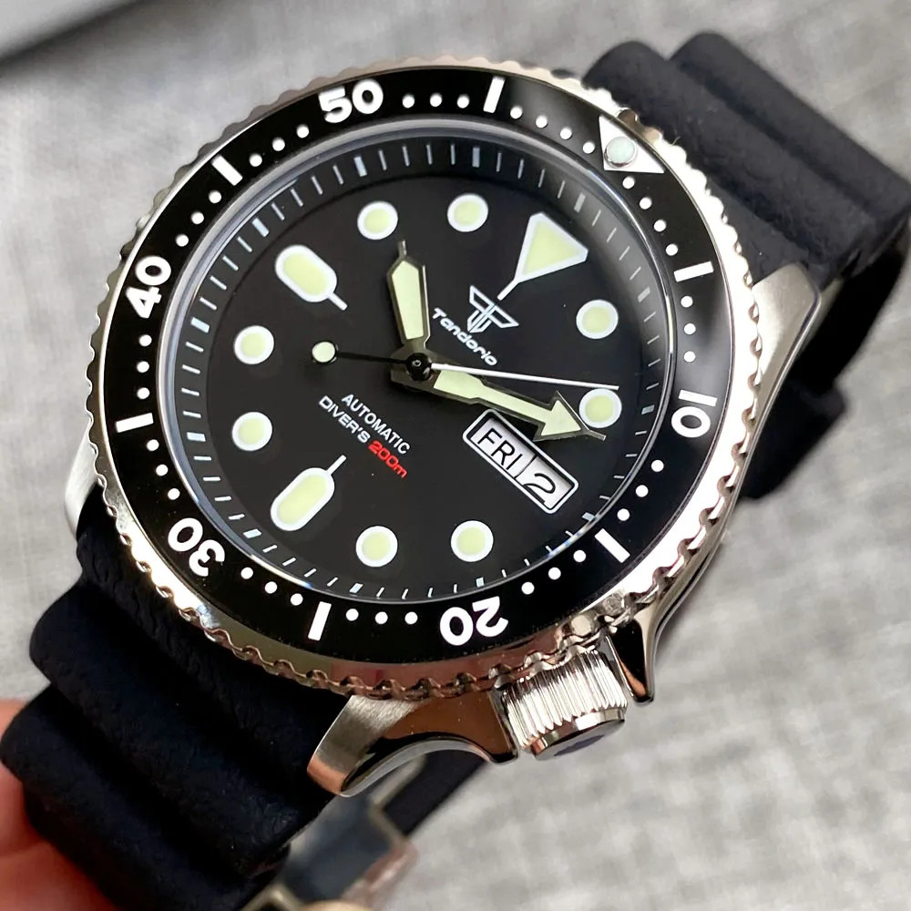 Tandorio 41mm 20ATM Black NH36A Mechanical Auto Diver Men Watch Sapphire Glass
