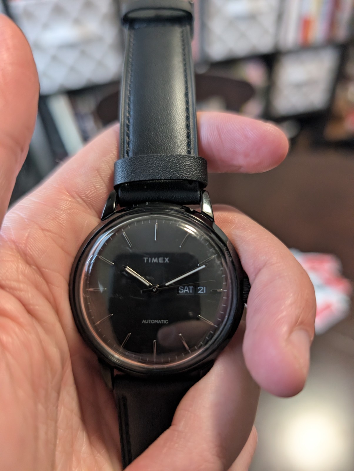 Timex Men’s Watch Marlin Automatic Black Dial Leather Strap Day-Date TWH6Z9010VQ