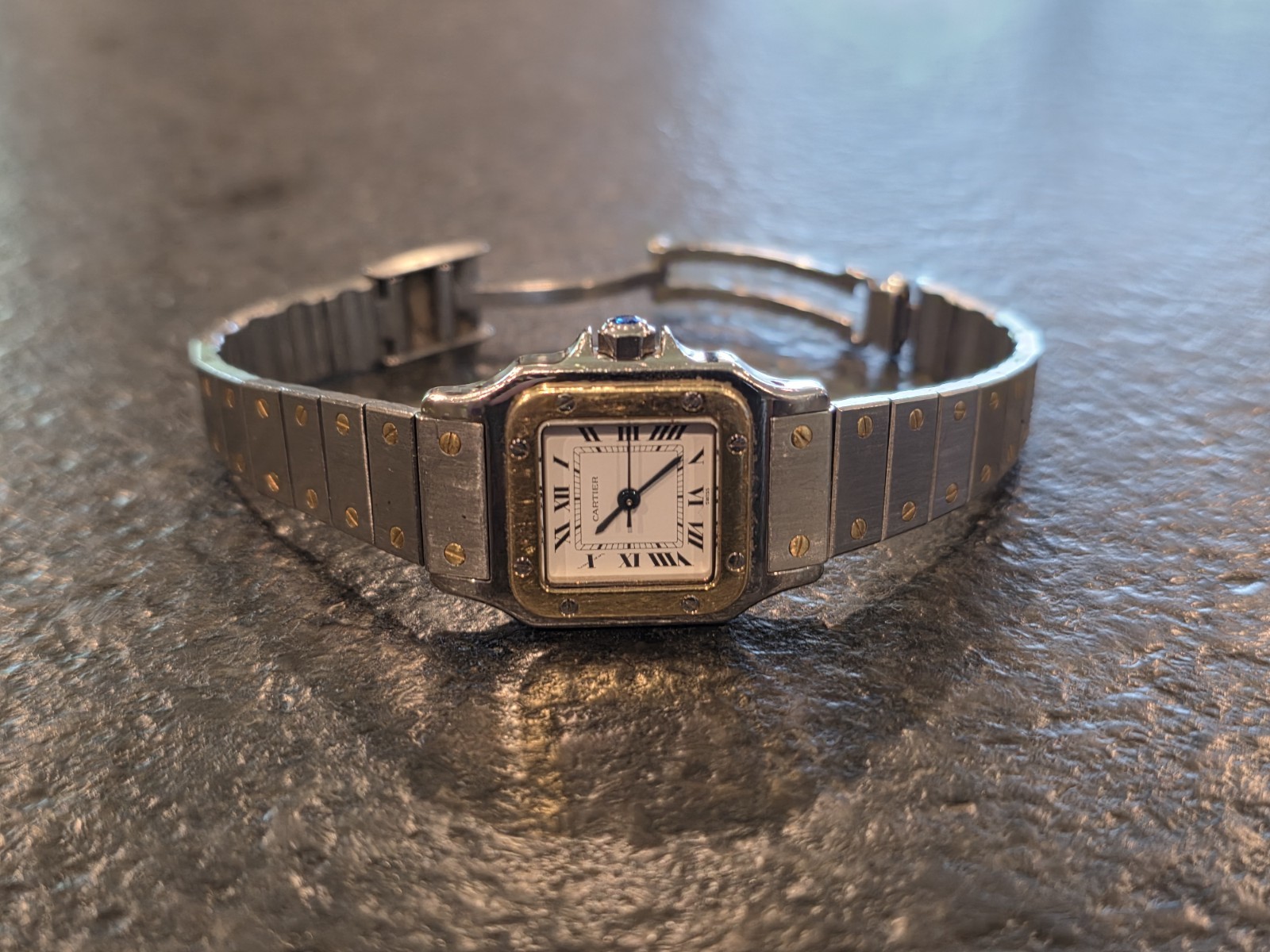 Ladies Cartier Santos Two-Tone Square Quartz Date Watch w/ Box & Booklets