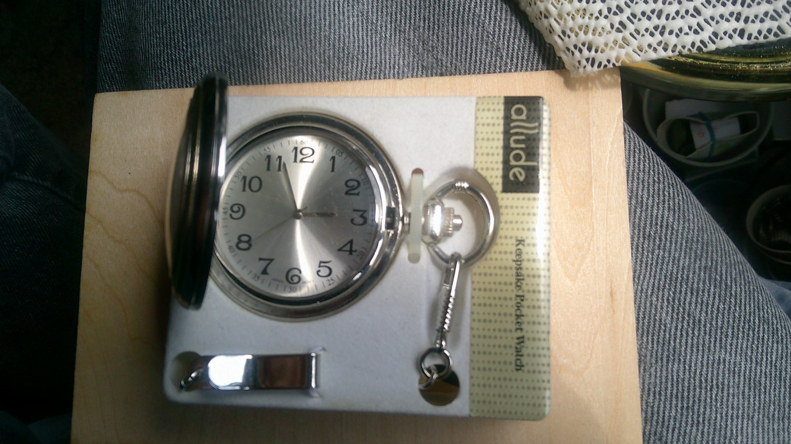Pocket Watch Train Allude Keepsake Silver-tone 50mm Quartz Analog W/Chain NIB