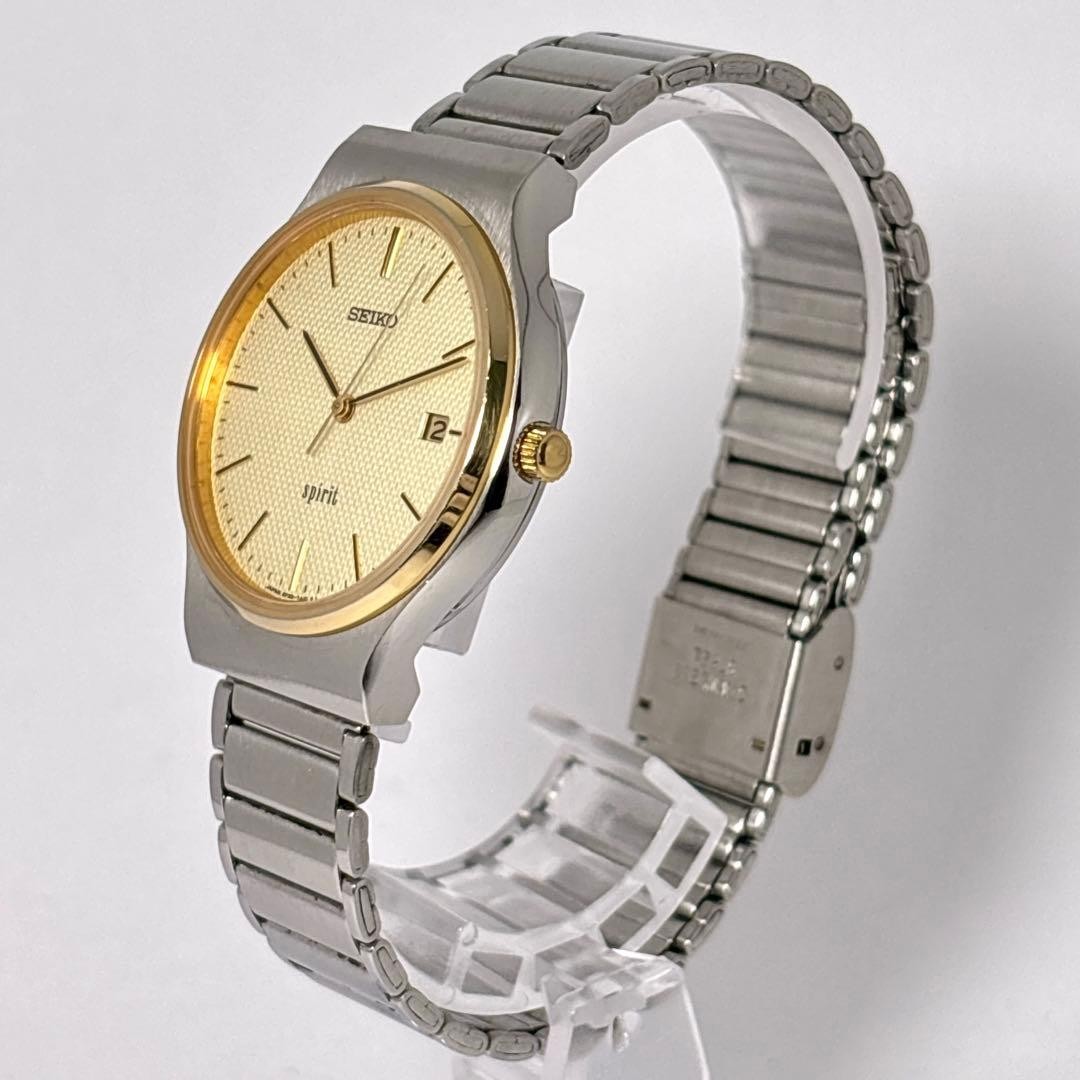 SEIKO SPIRIT 5P32-7A00 Quartz Watch 33mm Gold Wave Dial SS Band 17.5cm