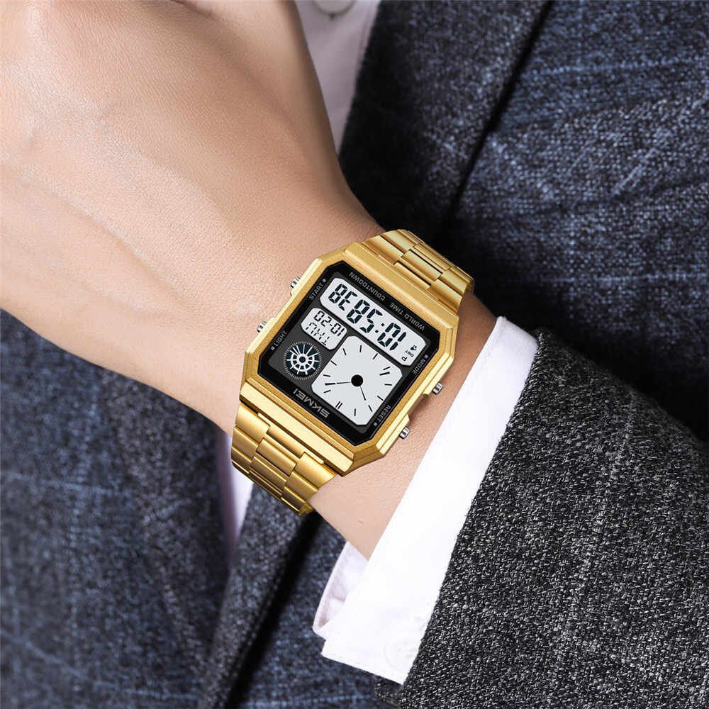 SKMEI Men Digital Watch LED Light Watch Fashion Square Steel Watches Male Gifts