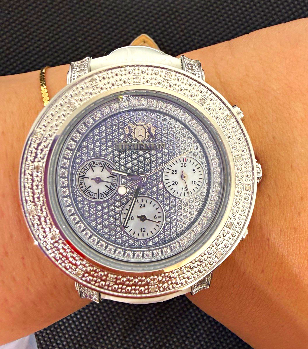 Luxurman New York Montana M0595 Women’s Crystal White Leather Quartz Watch