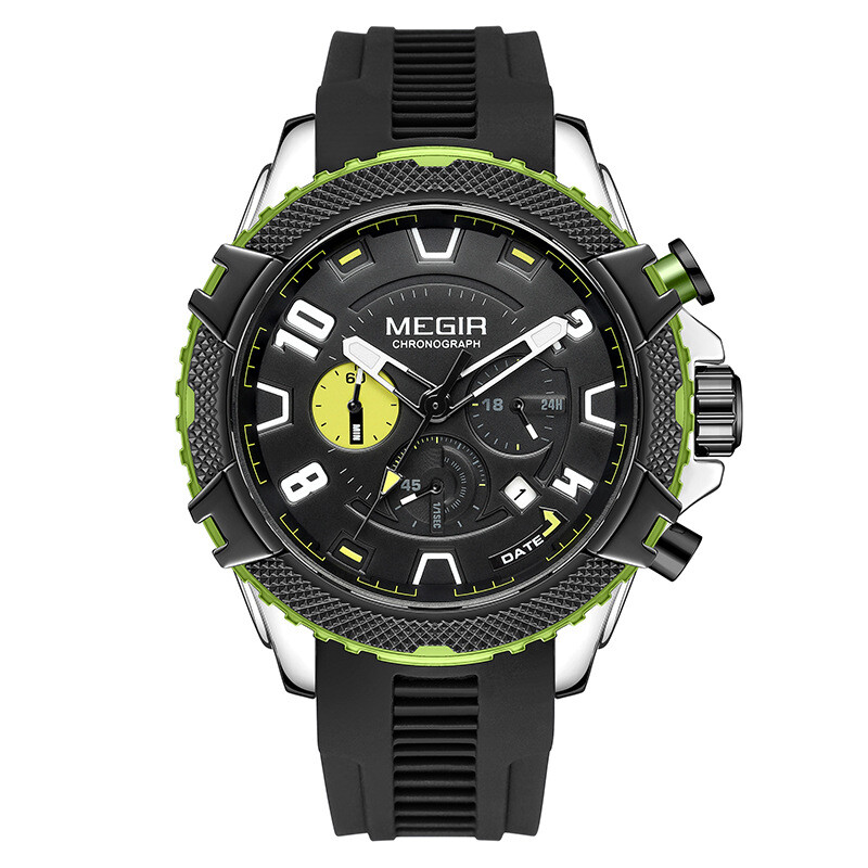 MEGIR Watch Men Waterproof Chronograph Calendar Military Male Rubber Wristwatch
