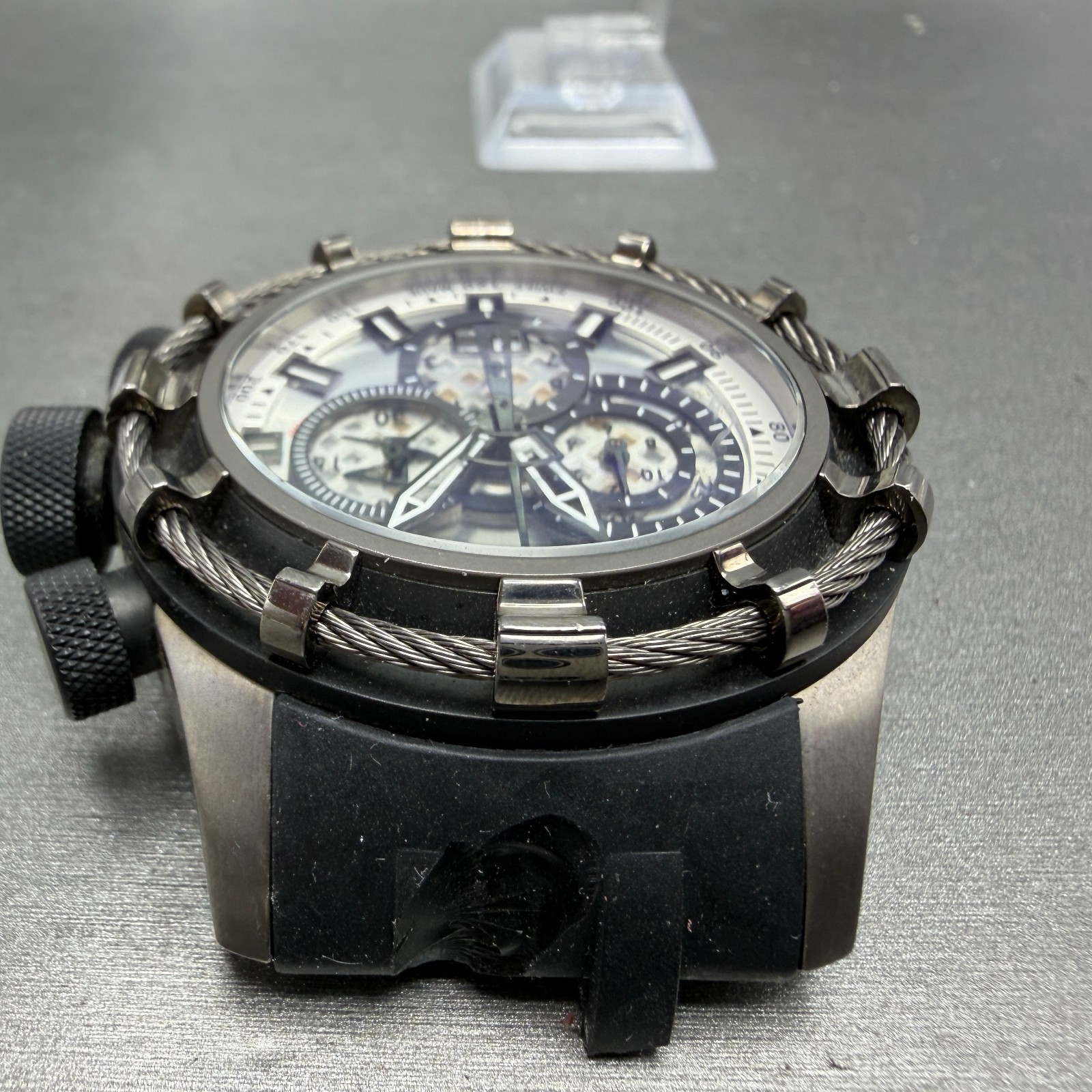 Invicta Reserve Bolt Chrono Watch Men 50mm Silver Dial Gray Daydate 0197 NewBatt