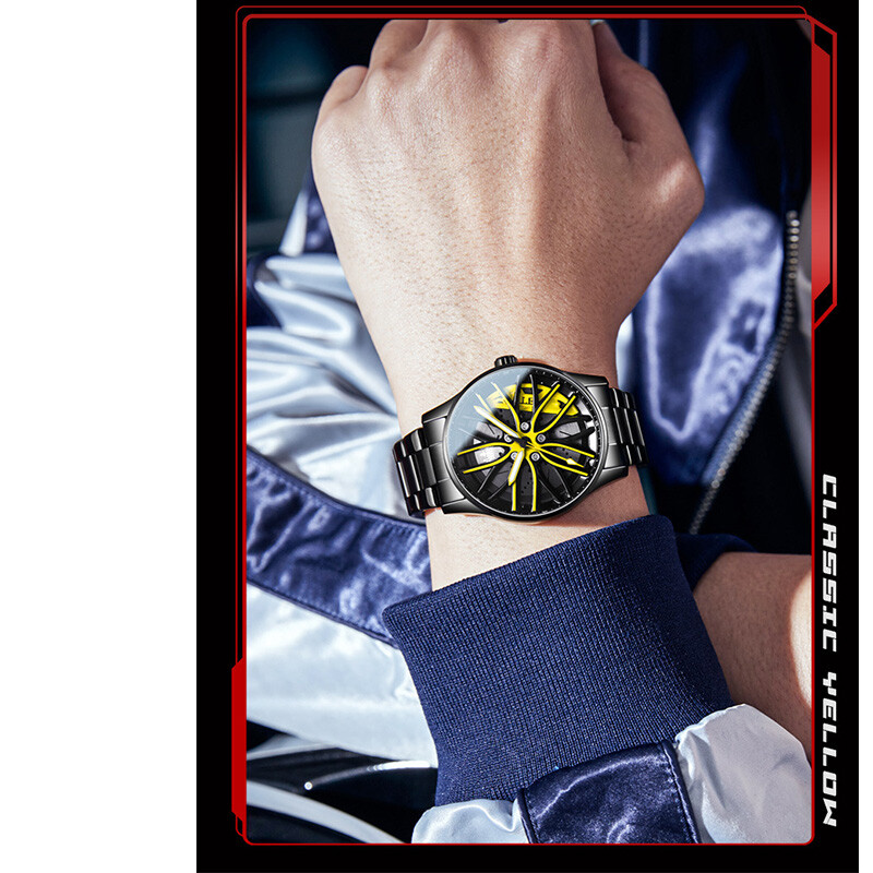 OLEVS Wheel Men’s Luxury Watch Waterproof Rotary Sport Car Rim Man Watch High