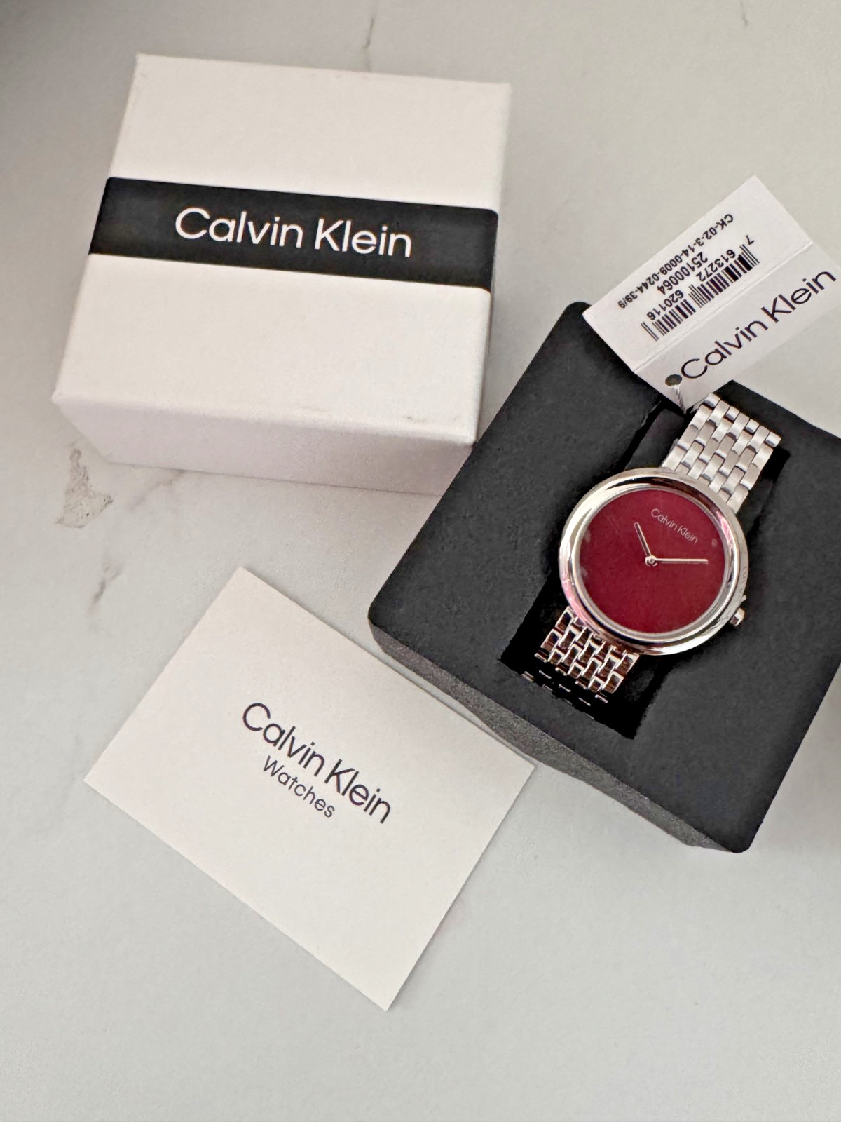 CALVIN KLEIN Red Dial Women’s Watches Twisted Bezel 34mm CK NEW MINIMALIST w/BOX