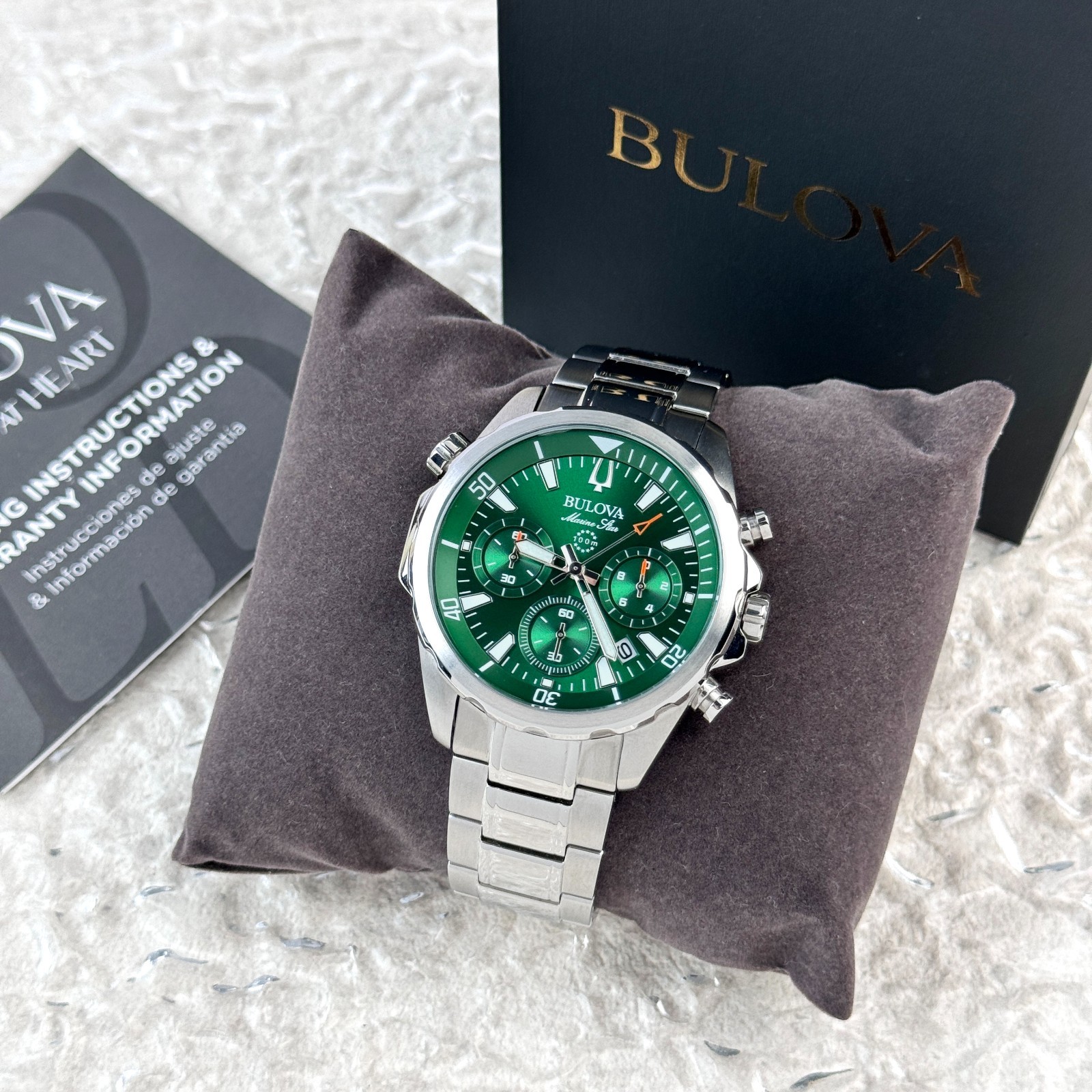 Bulova Marine Star Green Dial Stainless Steel Chronograph Men’s Watch 96B396