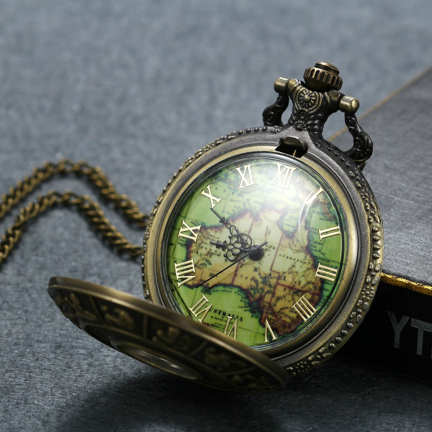 Bronze Constellation Map Roman Numeral Dial Quartz Analog Pocket Watch Necklace