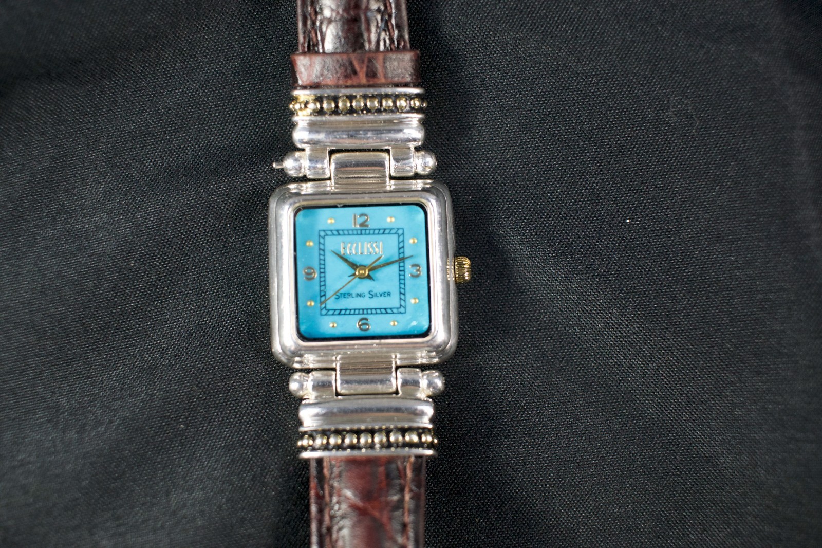 Ecclissi Sterling Silver Beautiful Turquoise Watch 22490 Ladies Quartz 925 Case