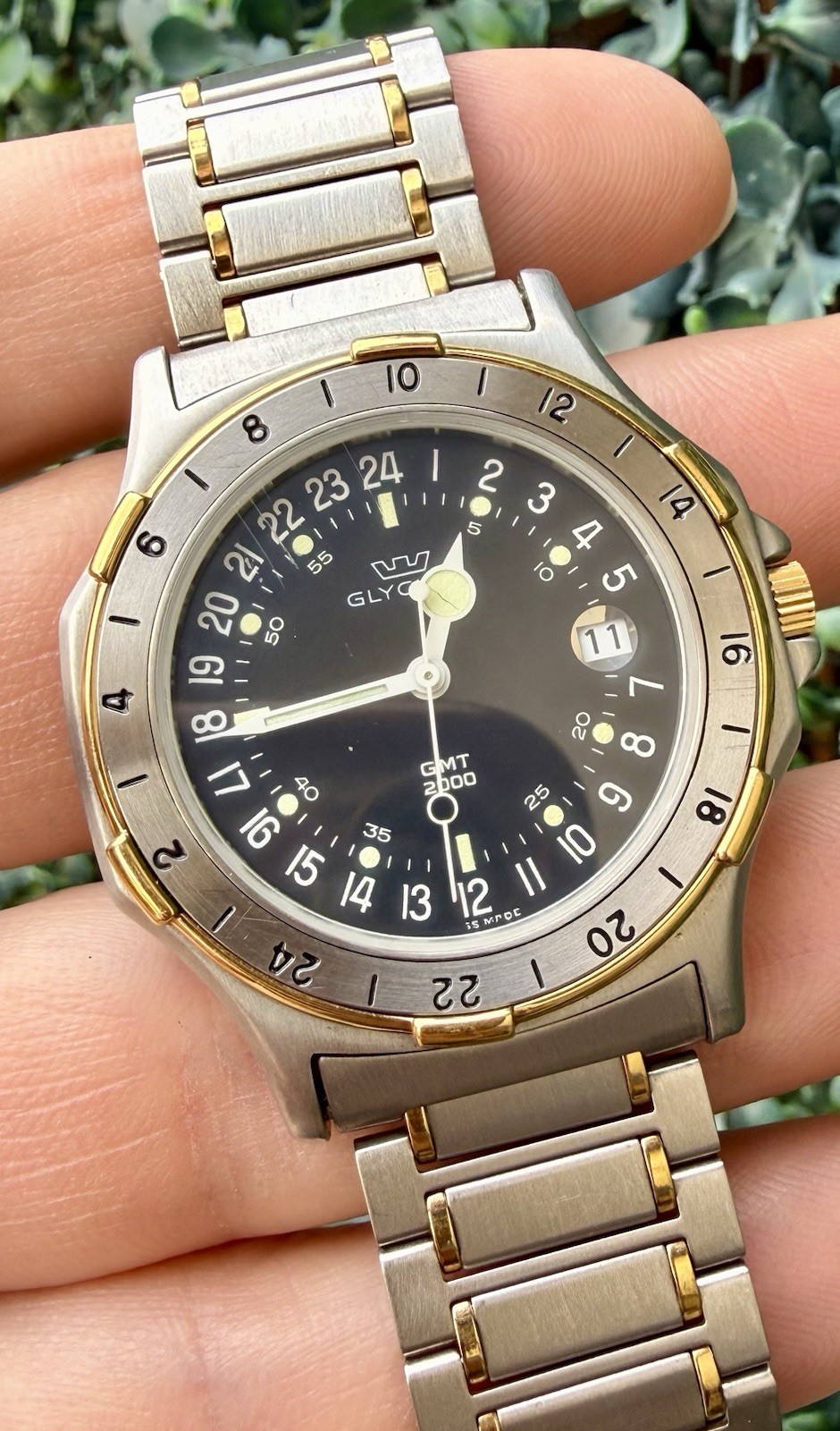 Vintage Glycine Airman GMT 2000 Swiss Quartz Bracelet 24Hr Dial With Date 38mm