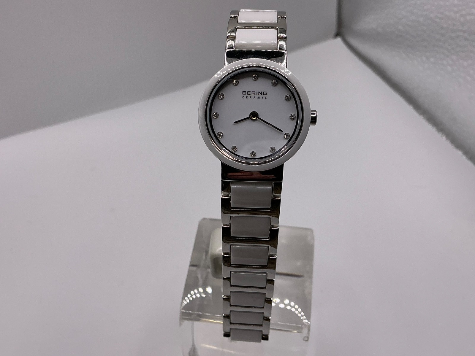 Bering Time Diamond Dial White Ceramic Link Ladies 25MM Quartz Watch 10725-754