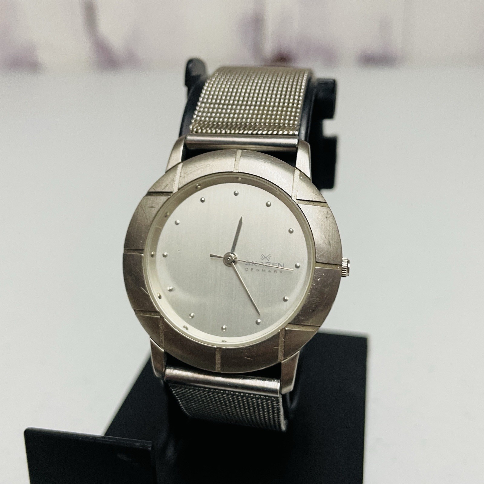 Skagen Denmark Watch 3LSS Stainless Steel Case Mesh Band Silver Tone
