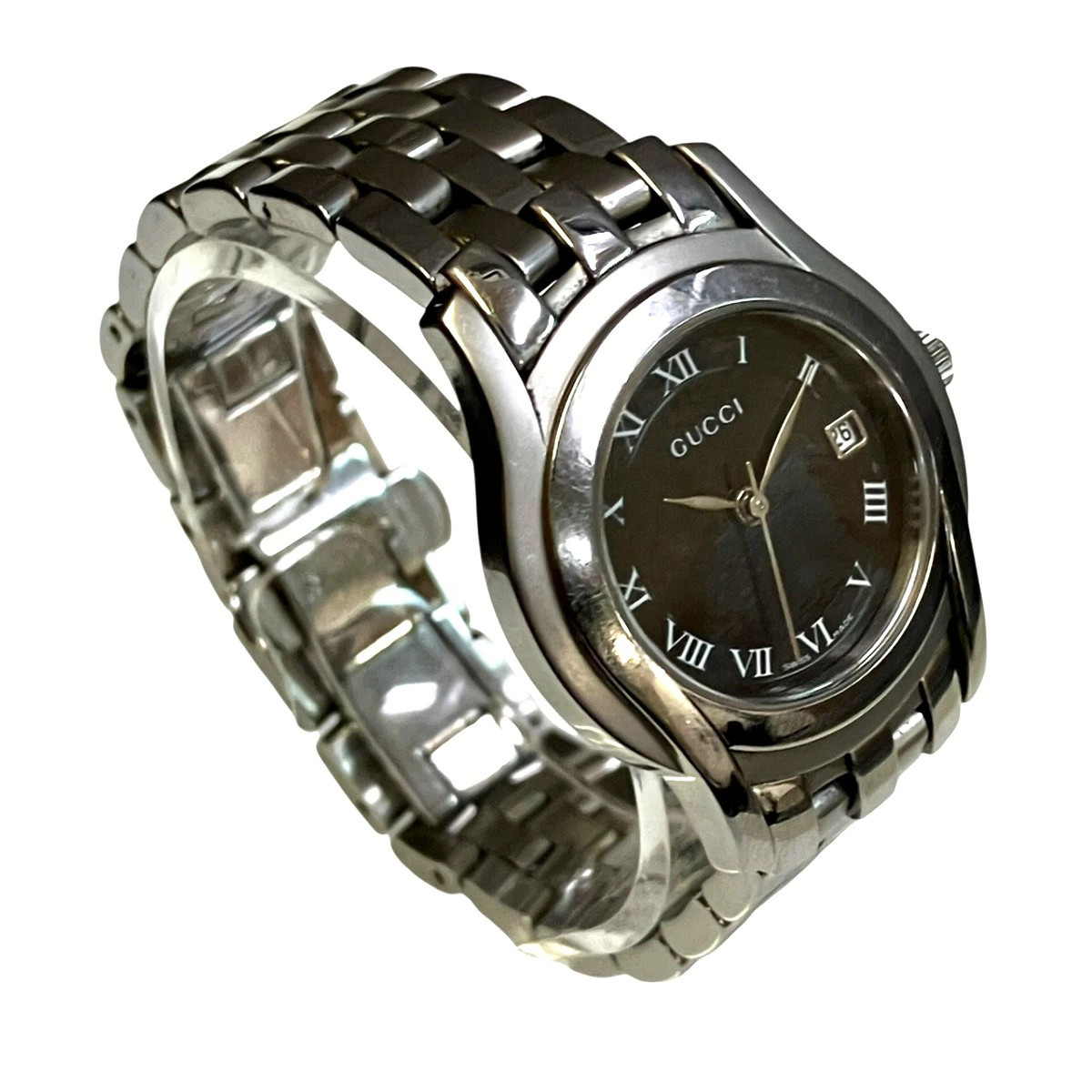 GUCCI watch total weight approximately 63g SS SS quartz black dial 5500L used