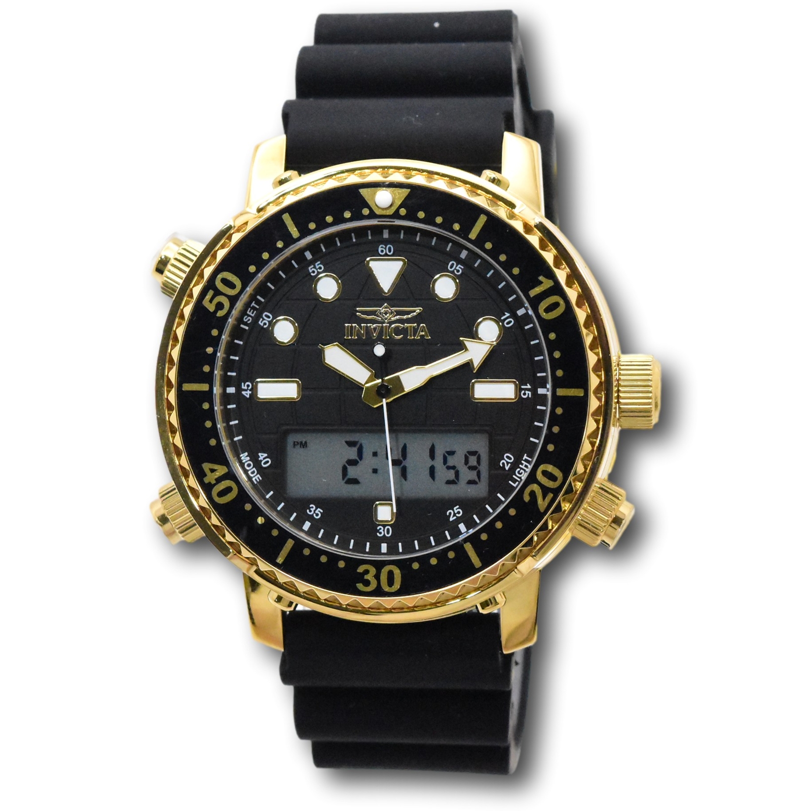 Invicta Pro Diver Men’s 46.5mm Gold Dual Time Digital Ana-Digi Watch 48369