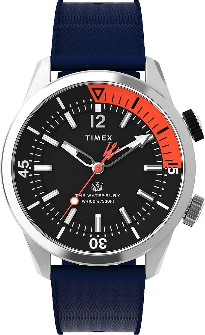 Timex Men’s Waterbury Traditional 41mm Watch Blue Strap Black Dial