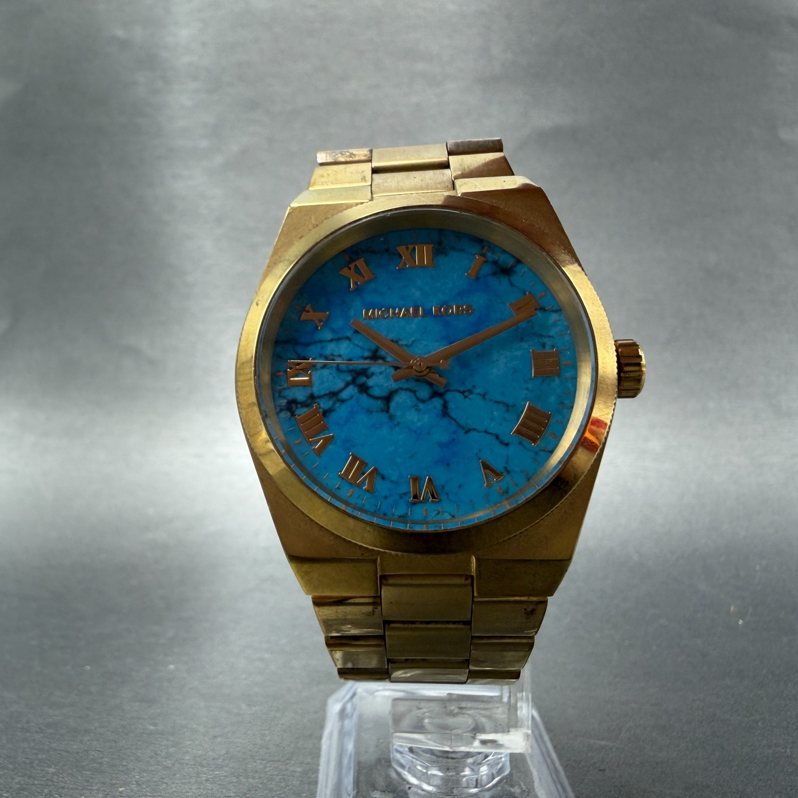 Michael Kors Channing Watch Women 38mm Turquoise Dial Gold Tone MK-5894 New Batt