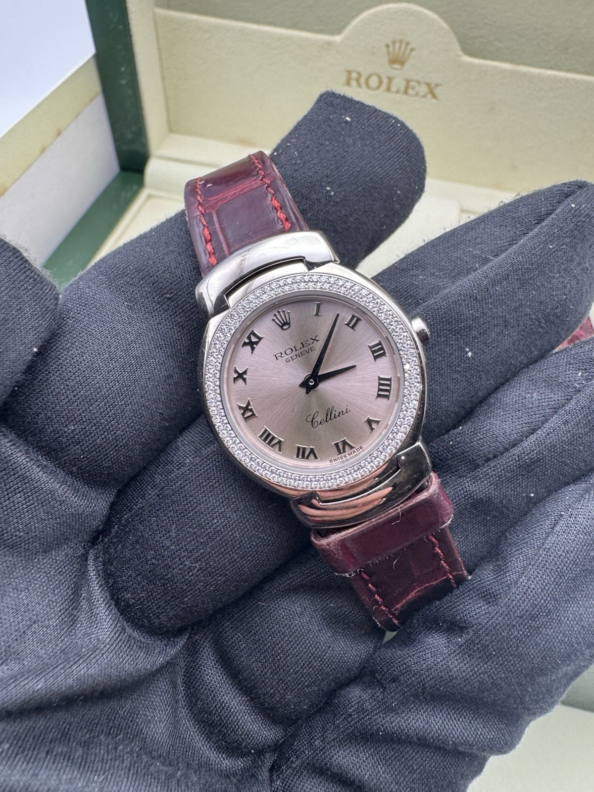 Rolex Cellini Cellissima 6671/9 26mm Pink Dial Diamond Bezel 18k Gold*Box*