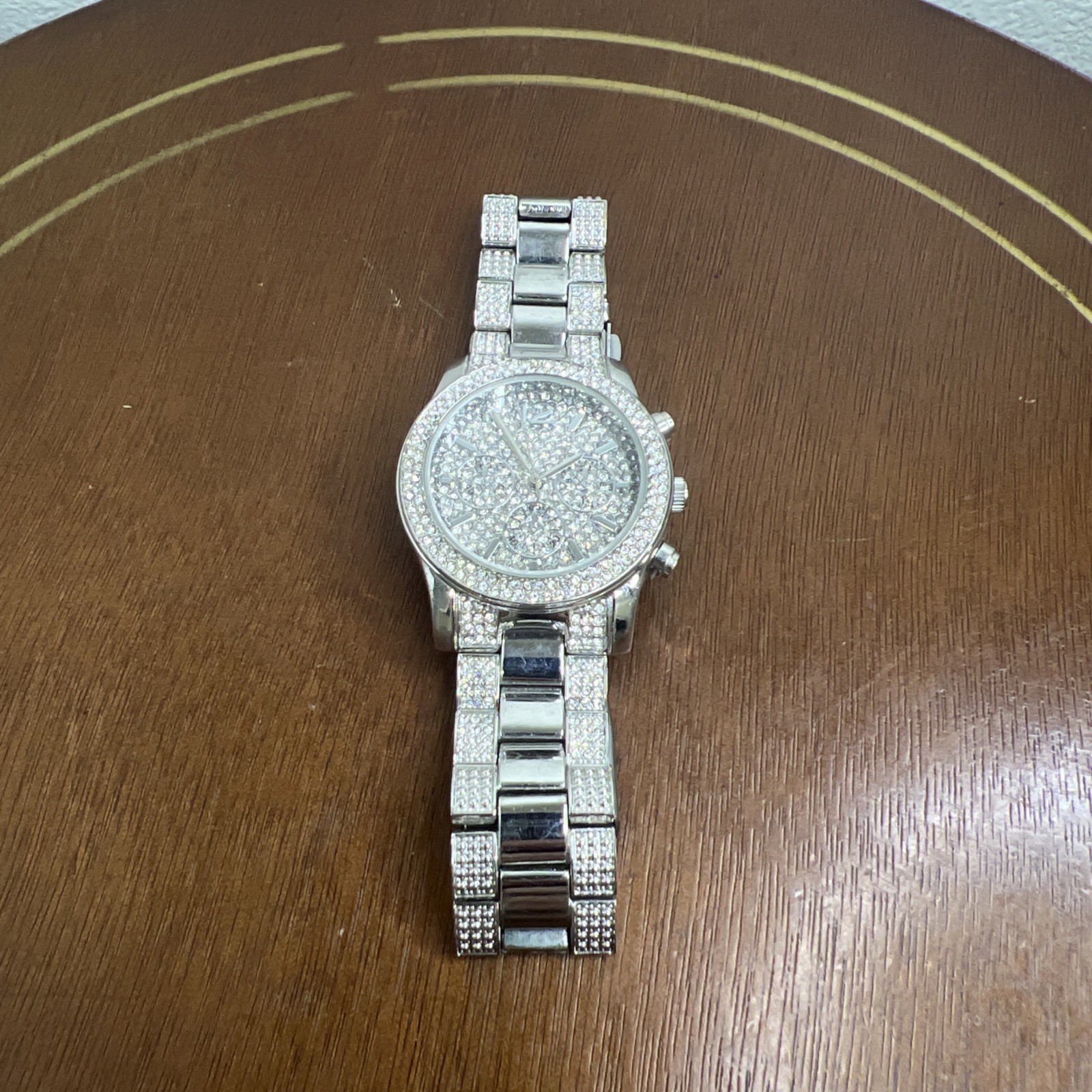 Diamond Accent Men’s Black and Silver Chrono Watch New Battery Bling Bling
