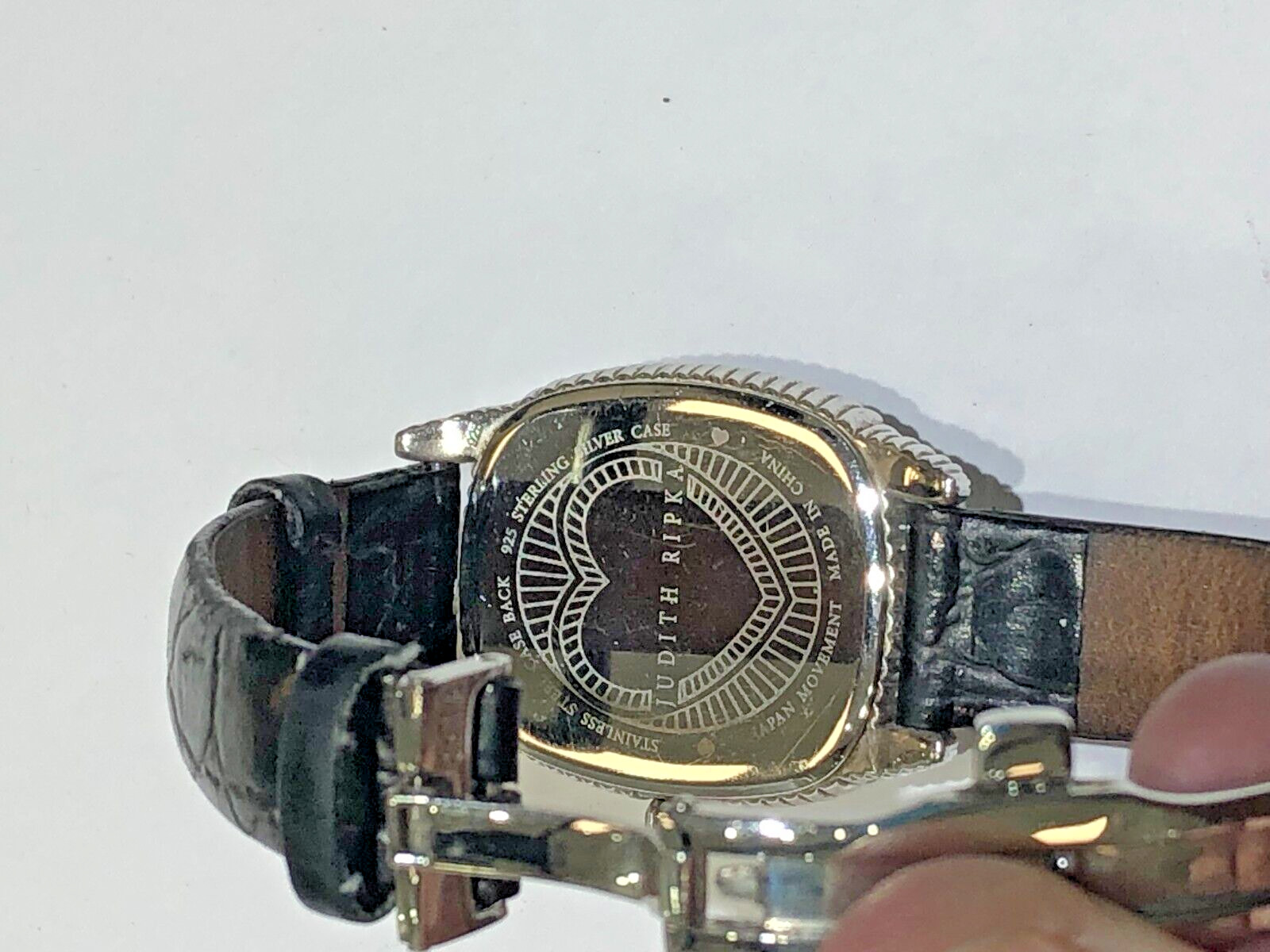 Judith Ripka Sterling MOP Hearts Dial Watch w/ Leather Band Deployment Clasp