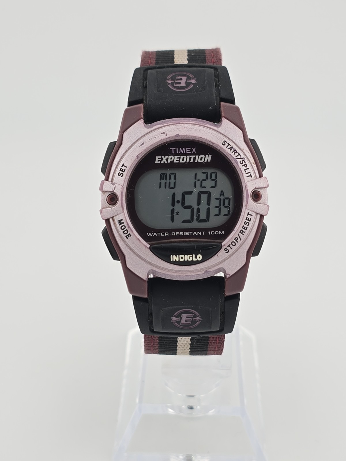 Timex Expedition Watch Women T49660 34mm Pink Purple Indiglo Nylon Band NEW BATT