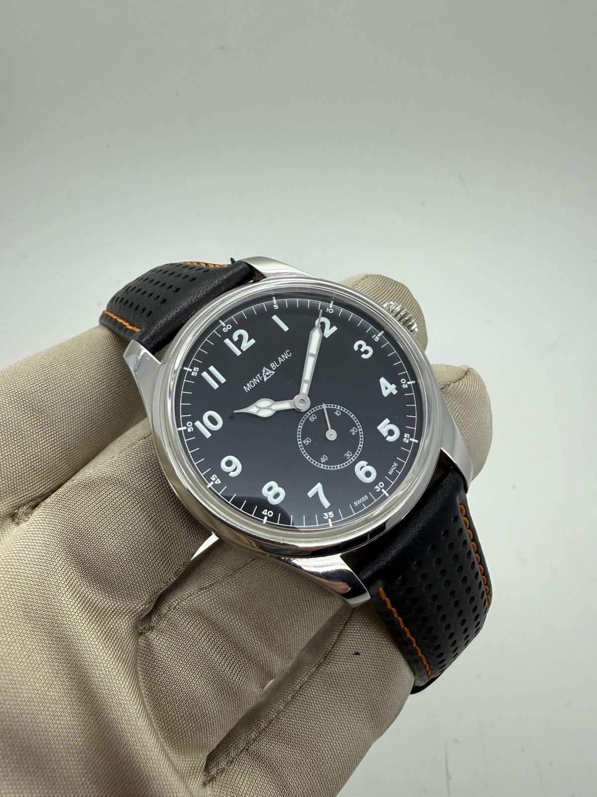 Montblanc 1858 Small Seconds Black Dial Stainless Steel Auto Watch 115073 B+P