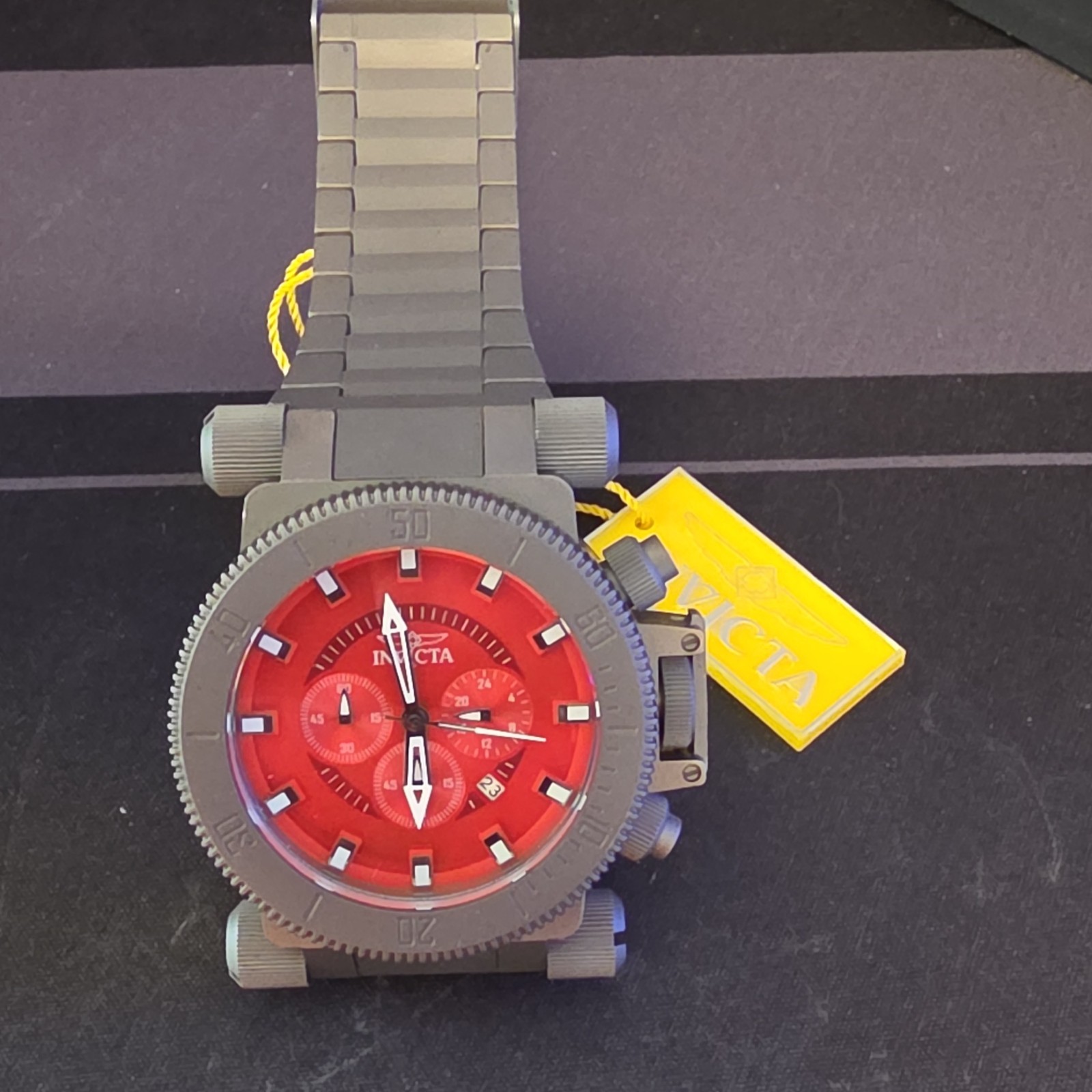 Invicta Coalition Forces 51mm Titanium Case and Band Red Dial Gray Bracelet 100M