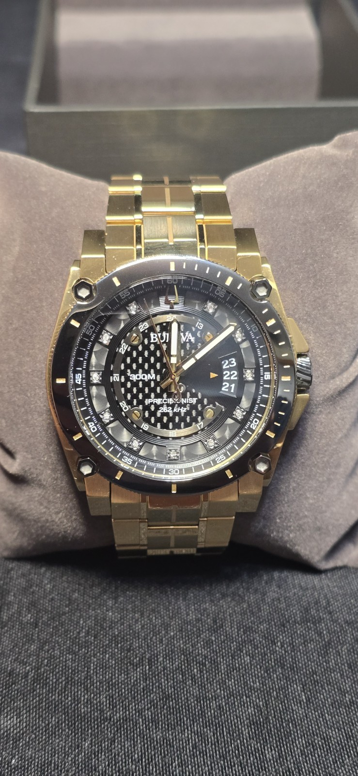 Bulova Men’s Precisionist Diamond Accent Quartz Watch 98D156 – Gold Tone, 46mm