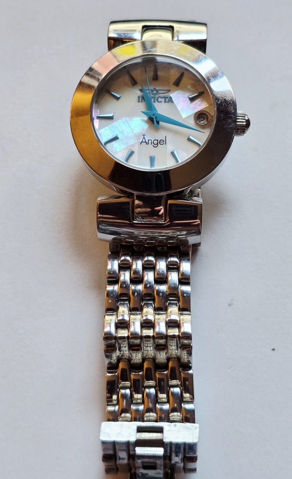 Invicta Angel Watch 15869 Mosaic Face, Silver Color, Blue Hands & Indices Runs