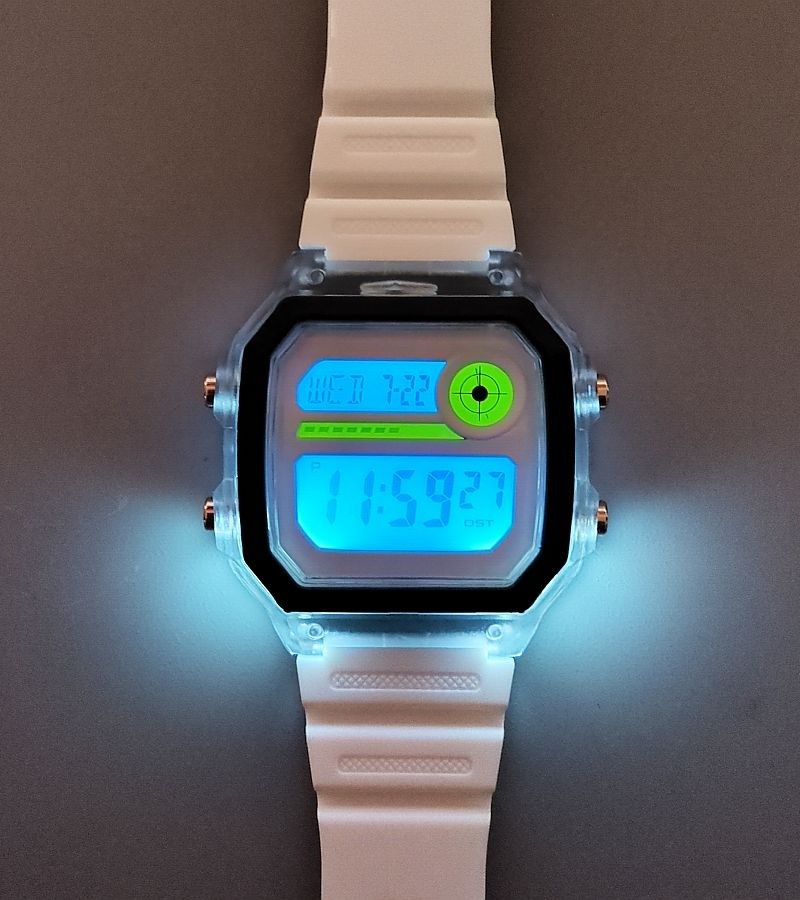 Casio DW-291H, Flash Mod, Upgraded LED, Transparent Case, Blue, Green, White