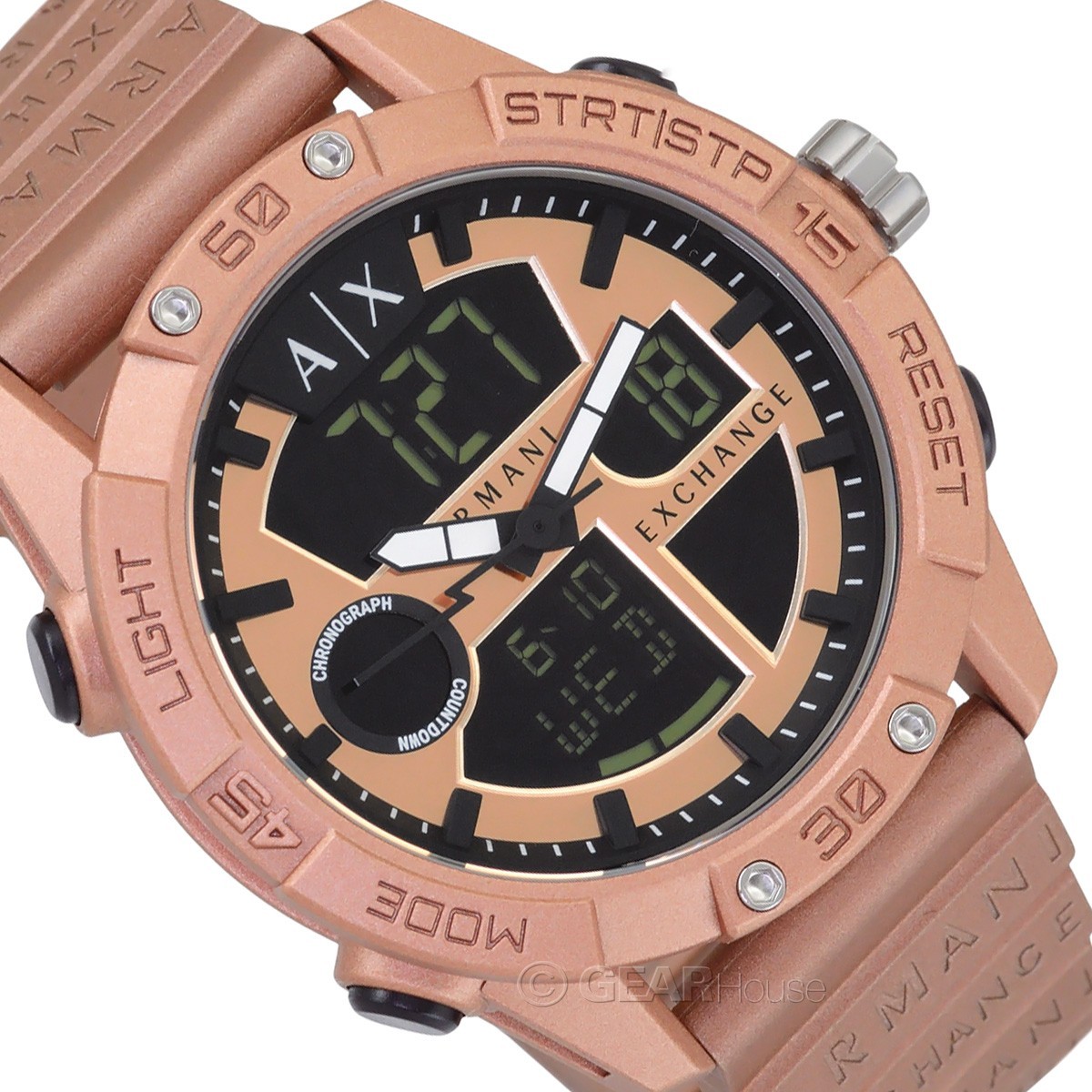 Armani Exchange D-Bolt Mens Analog Digital Watch, Black Dial, Matte Copper Band