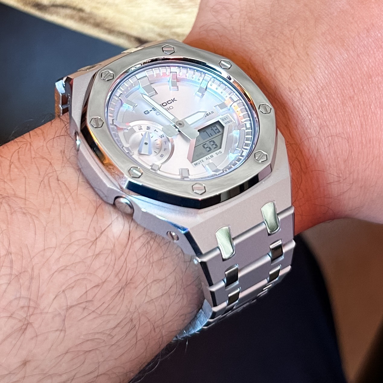 New Custom GShock GA2100 Casioak Stainless Steel Bracelet Gift all Silver mod