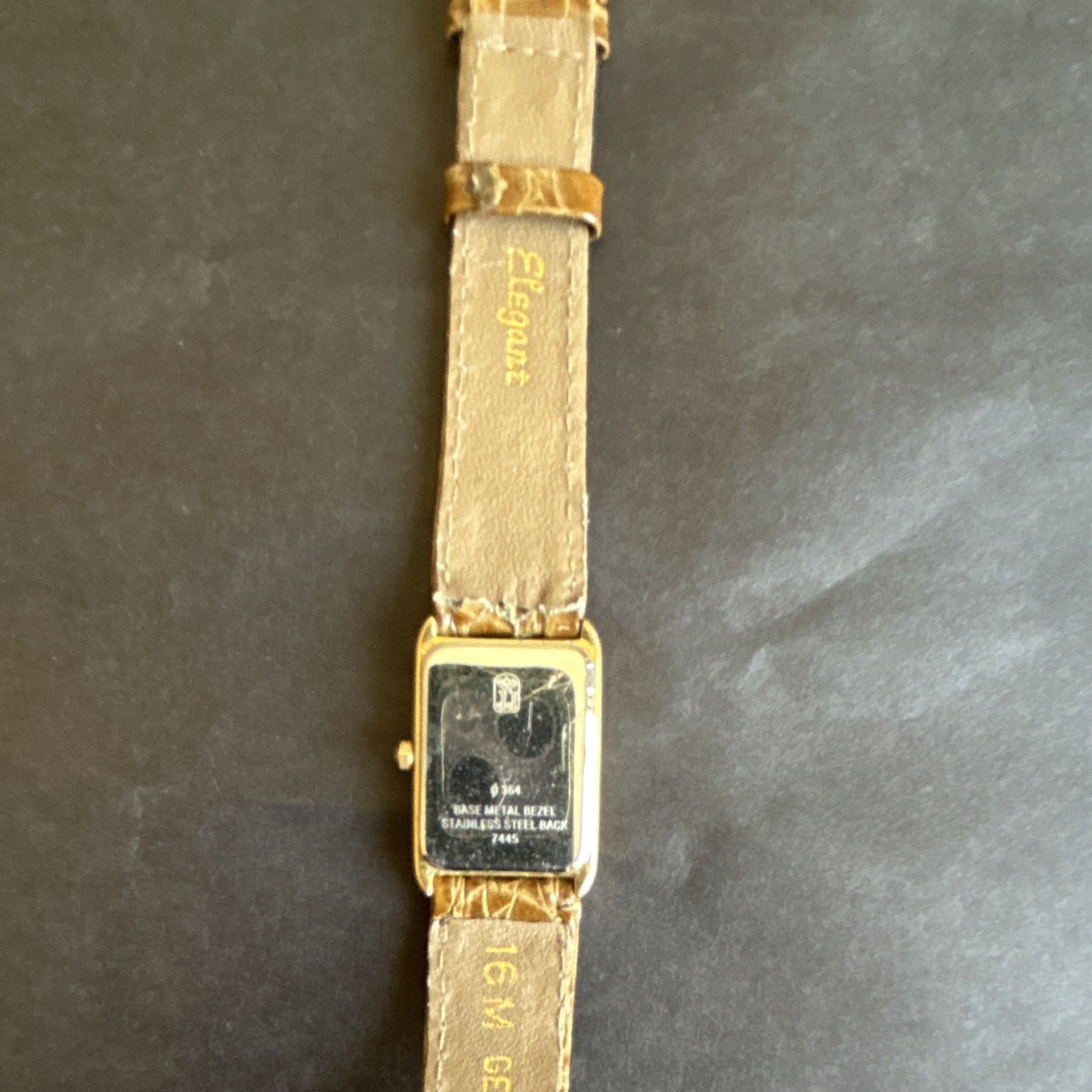 Elgin Elegante Women’s Quartz Rectangle Gold Tone White Roman Dial Brown Leather