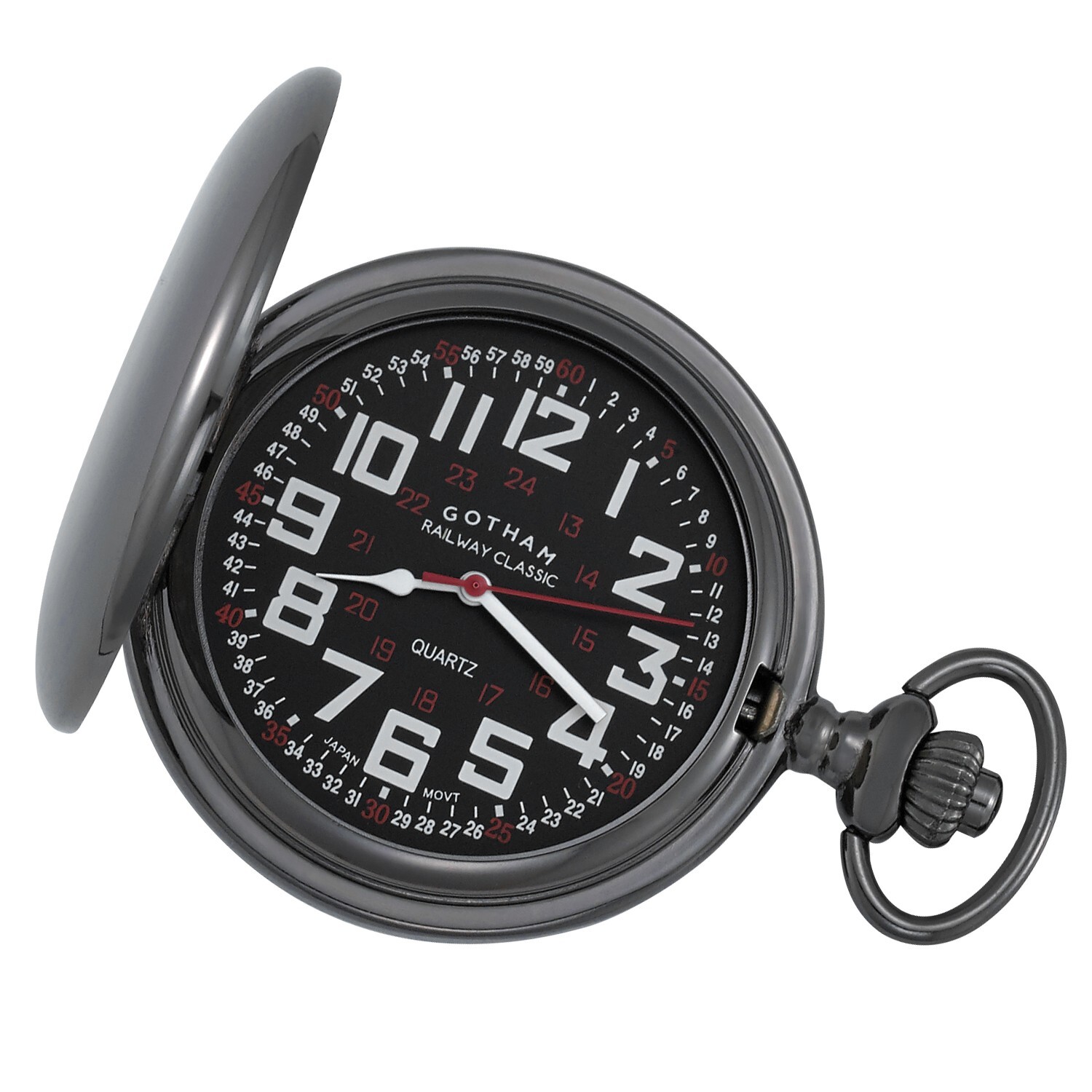 Gotham Men’s Gunmetal Hunter Style Quartz Pocket Watch # GWC15044BBK