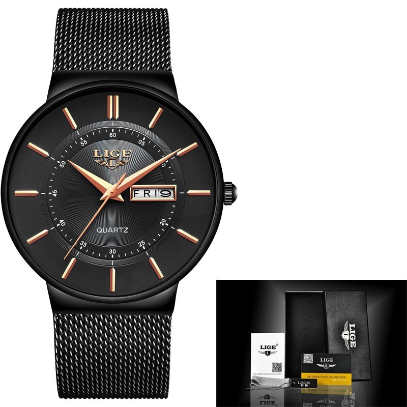 Ultra-thin Men’s Watch Quartz Date Stainless Steel Daily Wristwatch Waterproof
