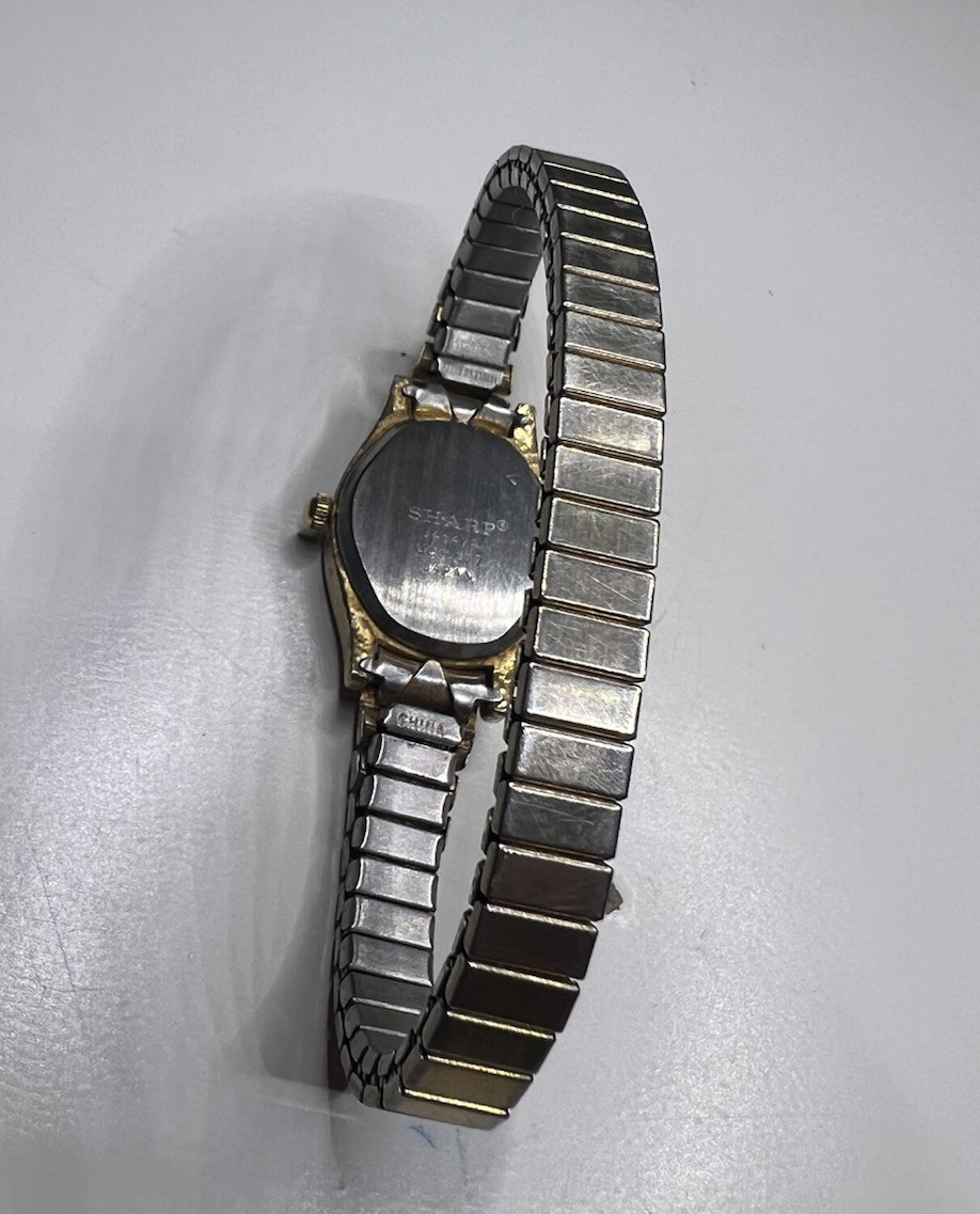 Vintage Sharp Womens Quartz Watch Gold Silver Oval Link Bracelet Dress Formal