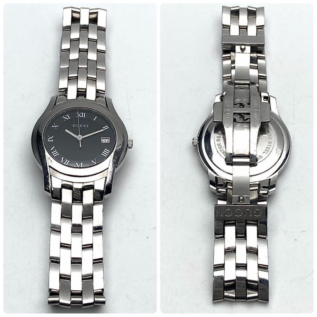 Gucci 5500M Date Quartz Silver Black Dial Wristwatch Japan 071705