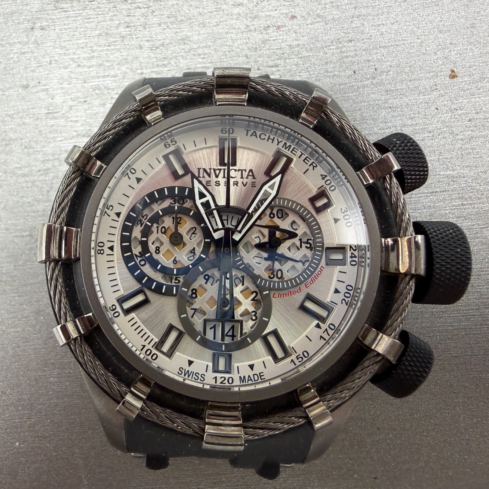 Invicta Reserve Bolt Chrono Watch Men 50mm Silver Dial Gray Daydate 0197 NewBatt