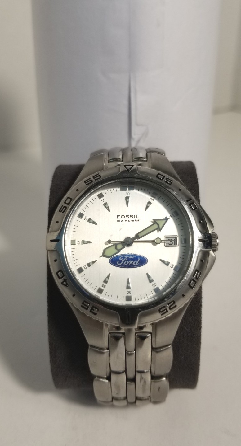 Fossil Ford Motor Silver Quartz Men’s Watch 100 Meters READ