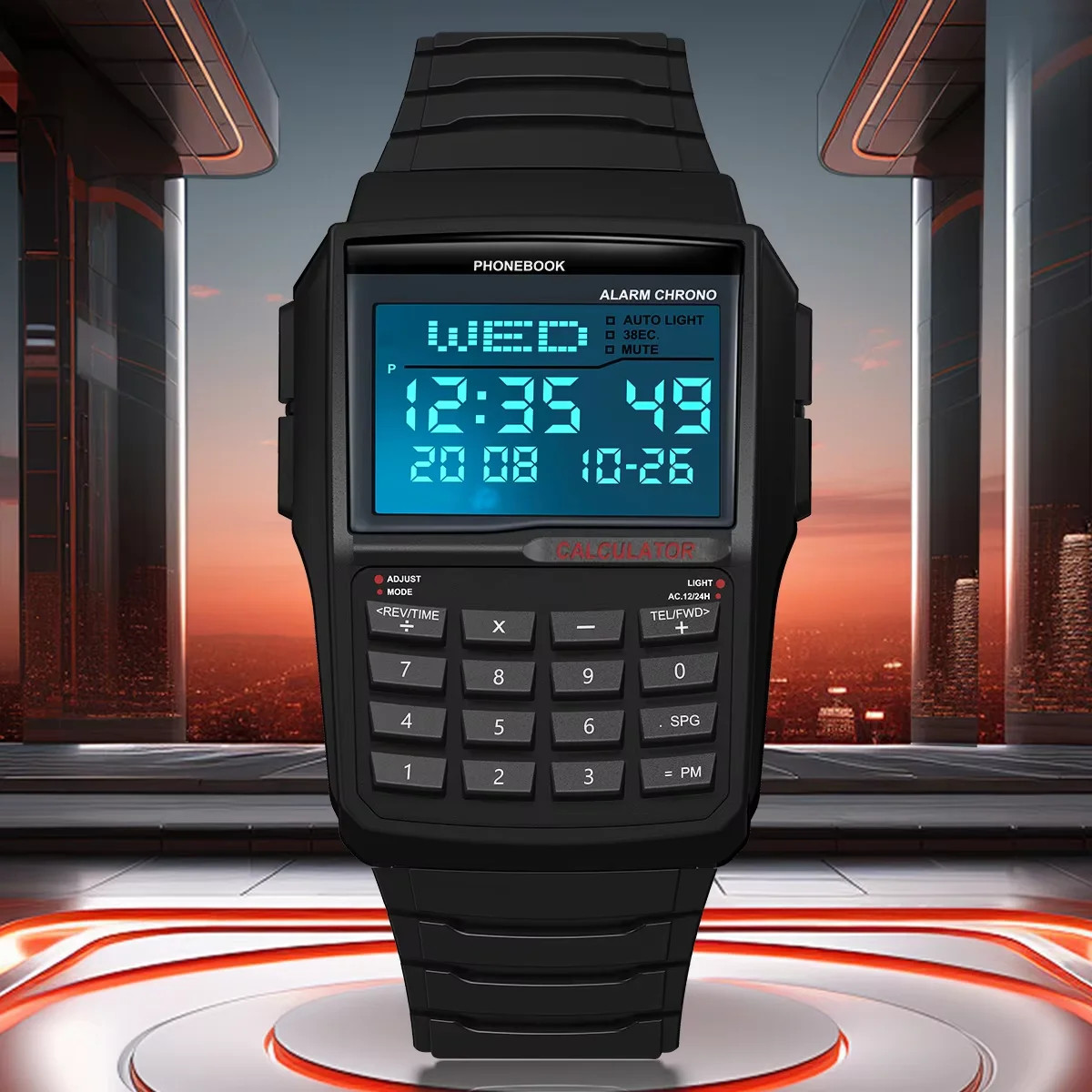 Men’s Digital Calculator Watch LED Multifunction Sports Wristwatch