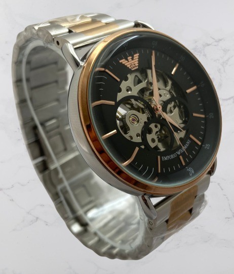 Refurbished Luxury Skeleton Emporio Armani Black Dial Automatic Men’s Wristwatch
