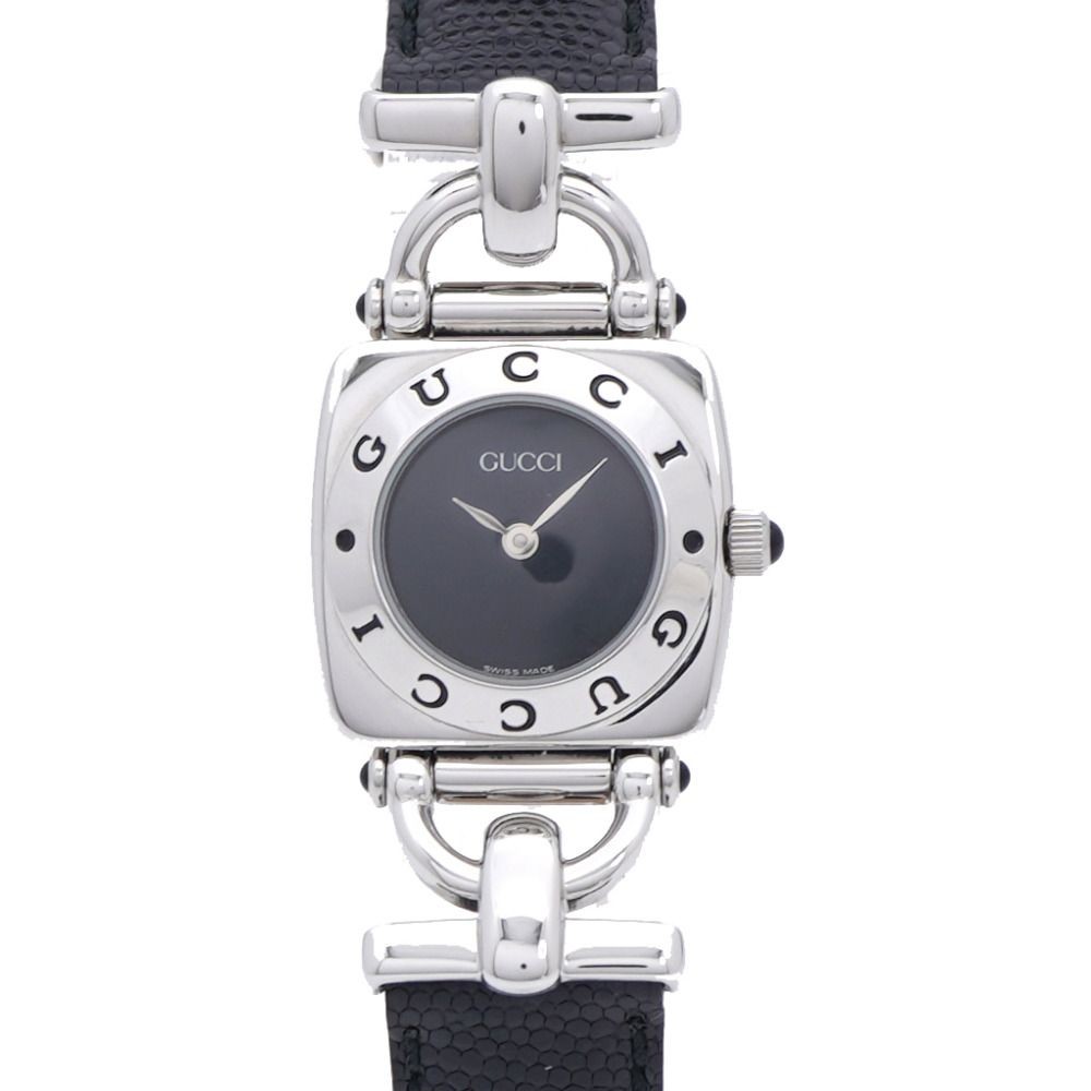 Excellent Condition Gucci 6300L Quartz Watch Stainless Steel Embossed Leather Bl