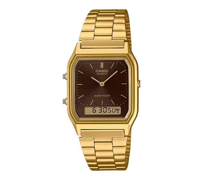 Casio AQ-230GA-5A Unisex Analog-Digital Watch | Vintage Gold-Tone Design | Brown