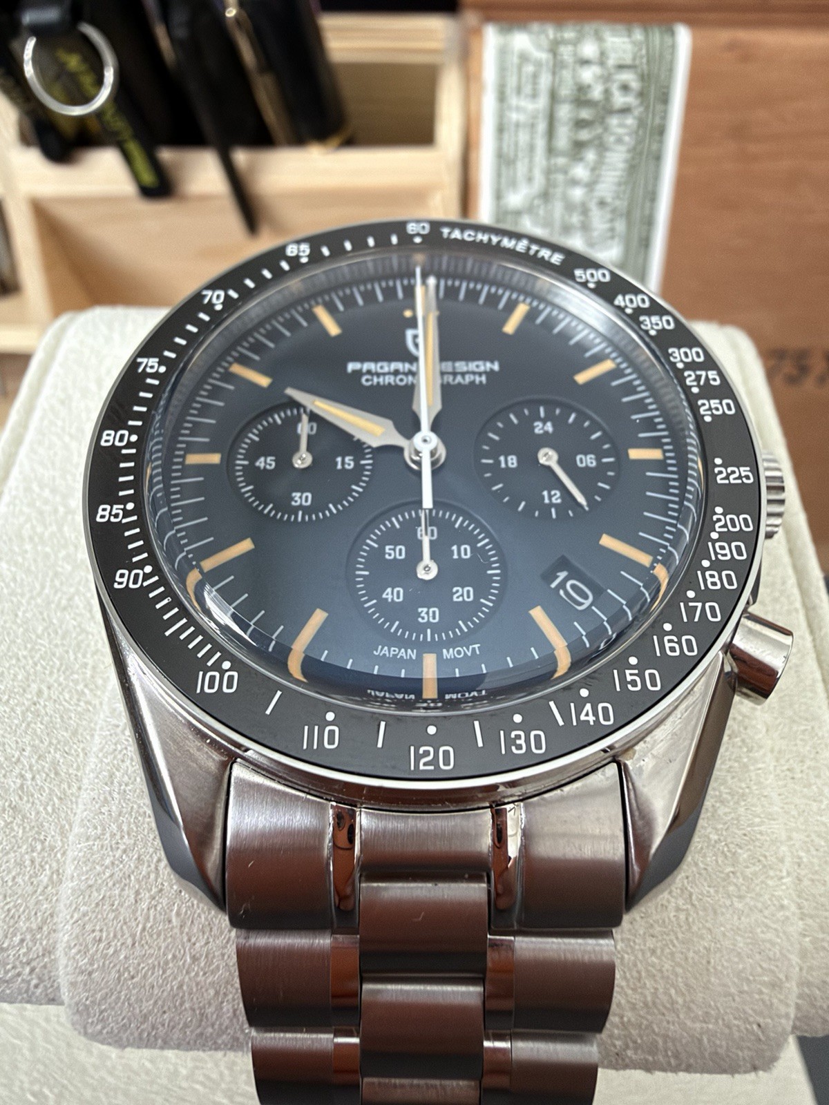 Pagani Design Chronograph Quartz Men’s Watch Black Dial Tachymeter SS 40mm