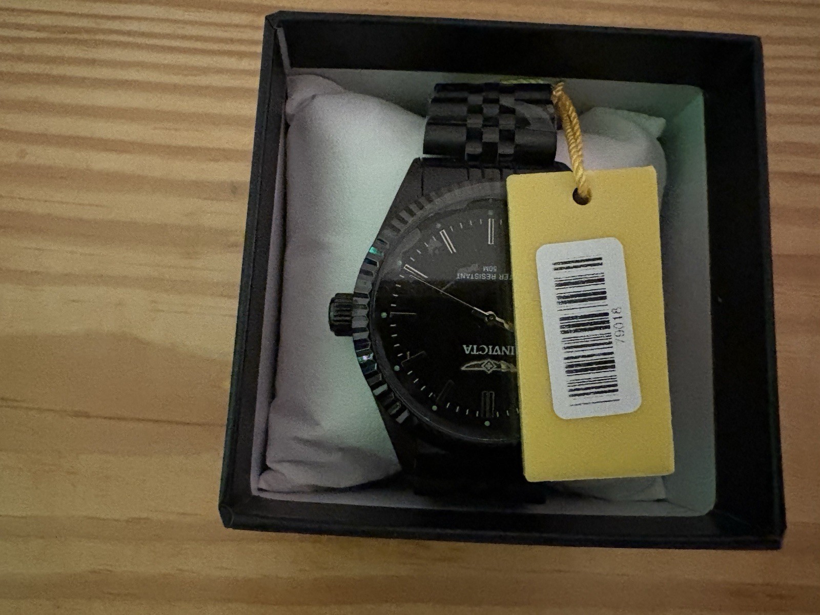 Invicta Men’s Quartz Watch Black Dial 44mm Black Steel Bracelet 50m Box