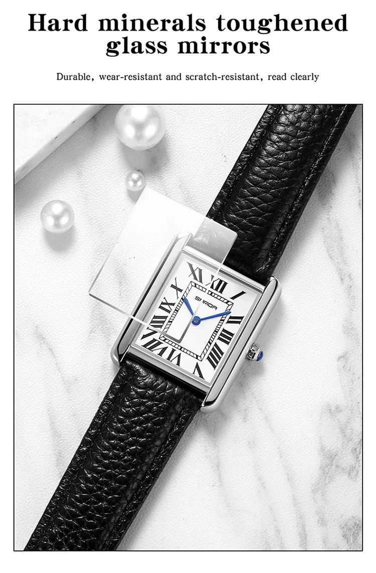 Men Women Square Dial Quartz Watch Leather Strap Waterproof Sport Casual