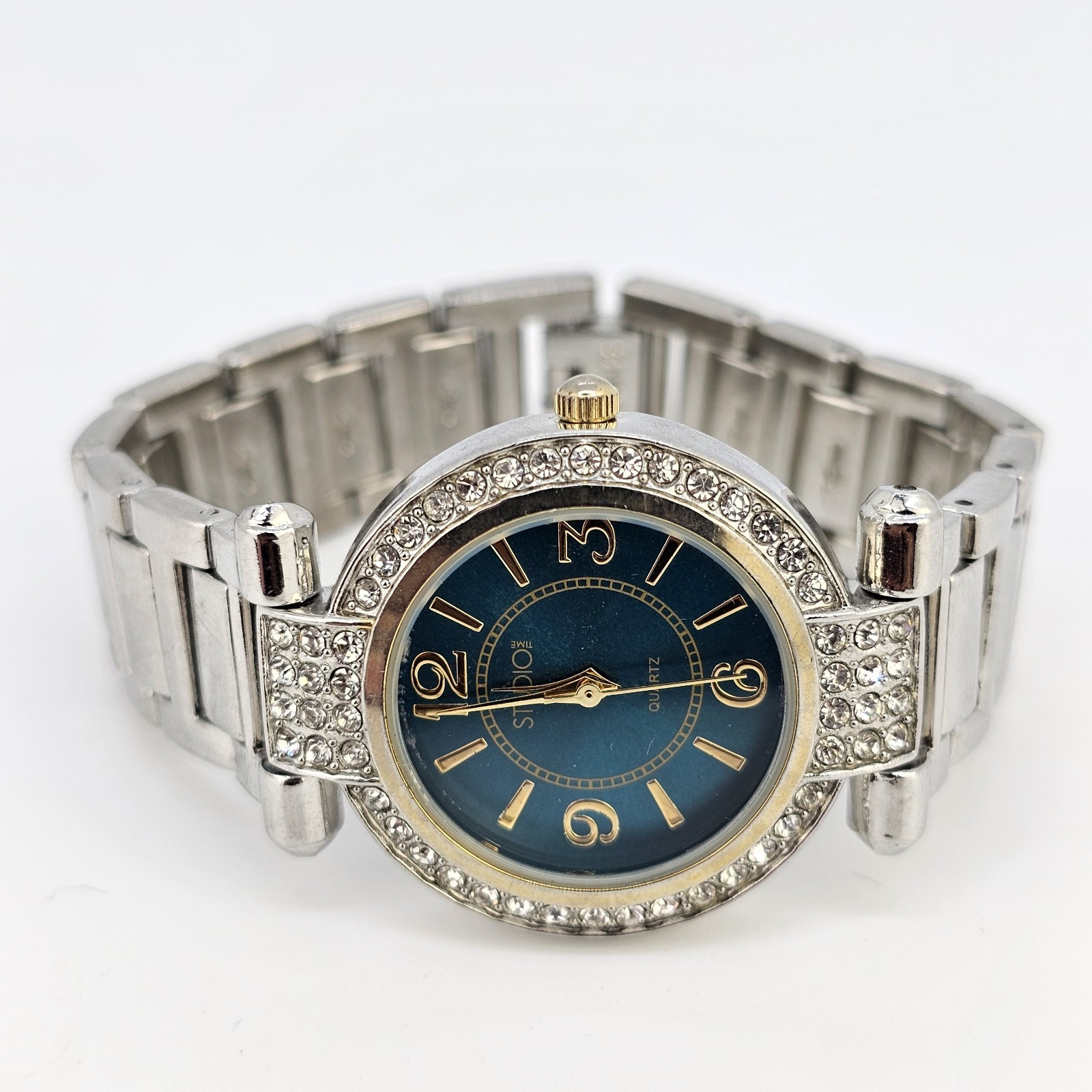 Studio Women’s Watch 30MM Blue Dial Gray Bracelet Band 5.75″ New Battery