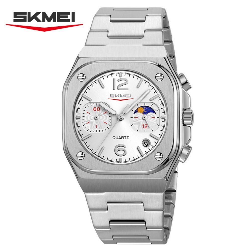 SKMEI Men Quartz Watch Multifunction Stopwatch Gold Steel Wristwatch Male Watch