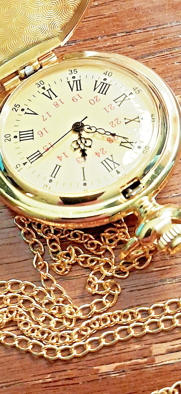Gold tone comememorative pocket watch titled Anniversary We the People