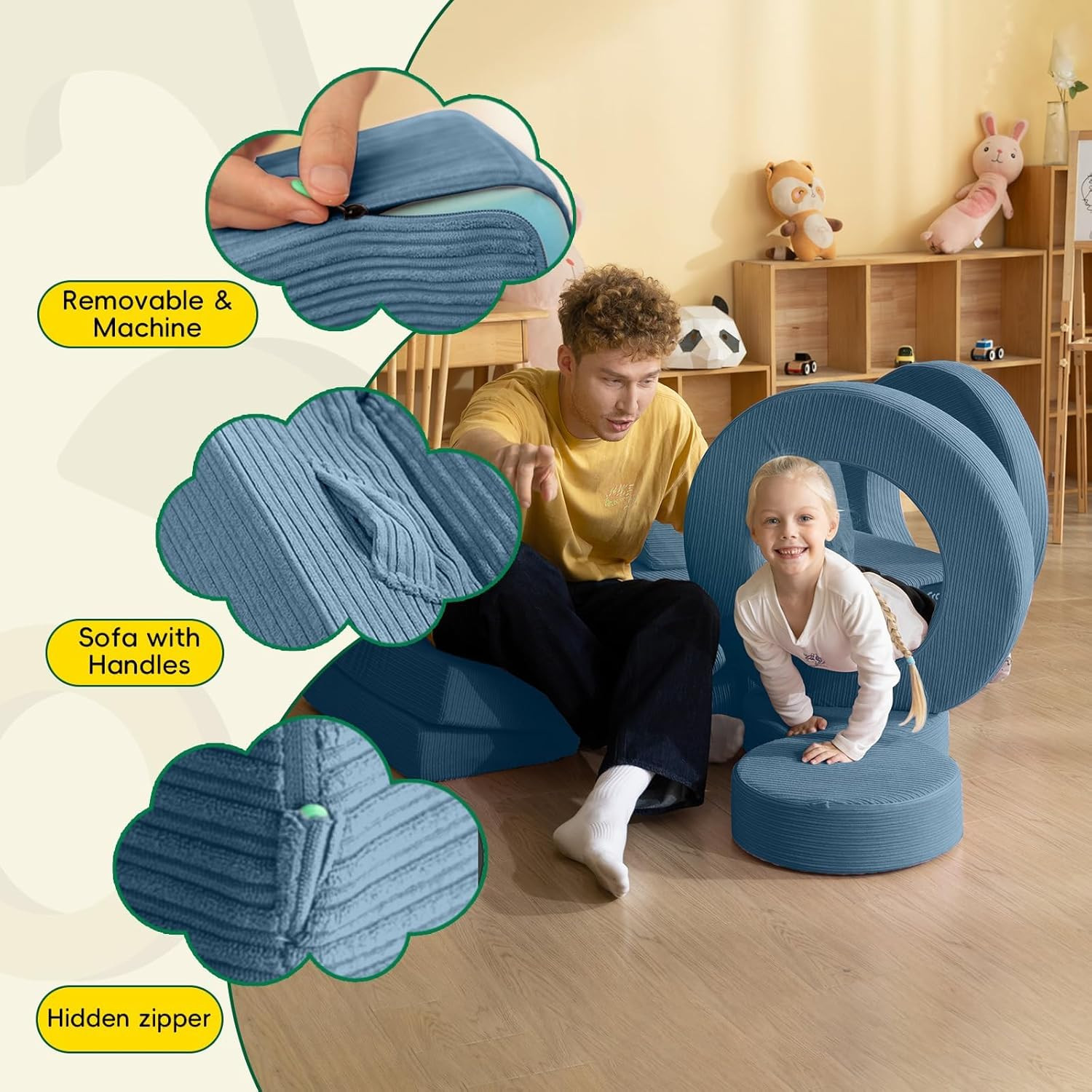 16Pcs Modular Kids Play Couch for Toddlers, Fold Out Kids Couch Building Fort fo